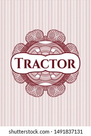 Red abstract rosette with text Tractor inside
