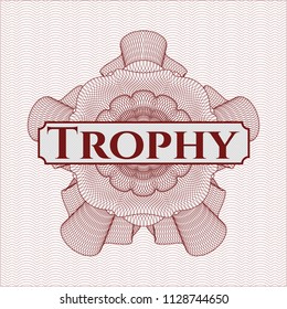 Red abstract rosette with text Trophy inside