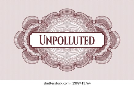 Red abstract rosette with text Unpolluted inside