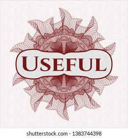 Red abstract rosette with text Useful inside
