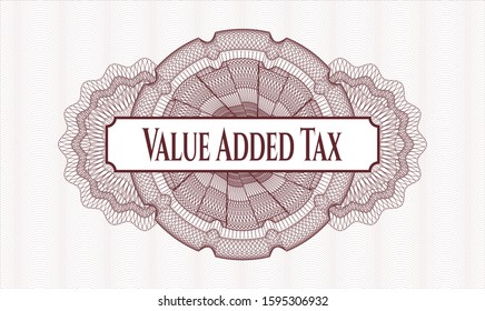 Red abstract rosette with text Value Added Tax inside