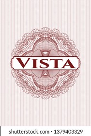 Red abstract rosette with text Vista inside