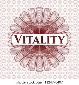 Red abstract rosette with text Vitality inside