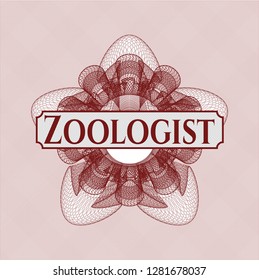 Red abstract rosette with text Zoologist inside