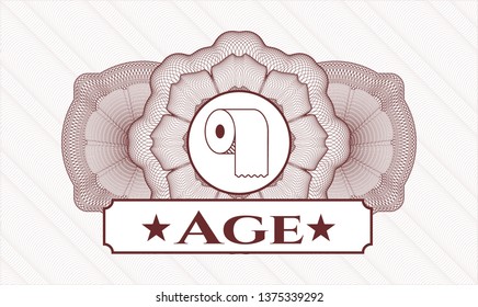 Red abstract rosette with toilet paper icon and Age text inside