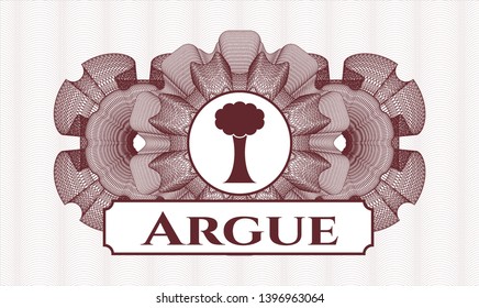 Red abstract rosette with tree icon and Argue text inside