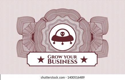 Red abstract rosette with ufo with aline inside icon and Grow your Business text inside