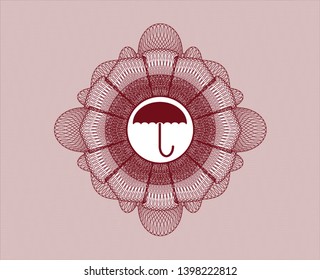 Red abstract rosette with umbrella icon inside