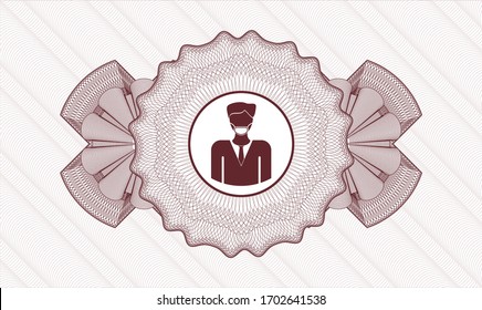 Red abstract rosette. Vector Illustration. Detailed with man wearing face mask icon inside