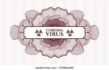 Rote abstrakte Rosette. Vektorillustration Illustration. Detaillierte Beschreibung mit Text Coronavirus im Inneren