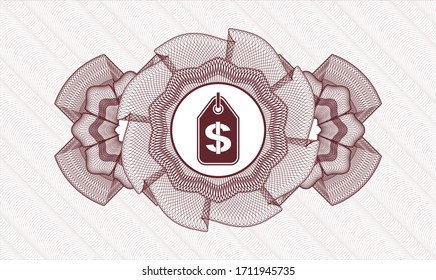 Red abstract rosette. Vector Illustration. Detailed with money tag icon inside