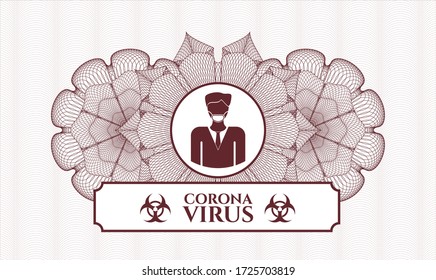 Red abstract rosette. Vector Illustration. Detailed with man wearing face mask icon and Coronavirus text inside