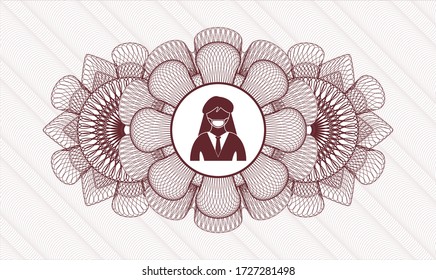 Red abstract rosette. Vector Illustration. Detailed with woman wearing face mask icon inside