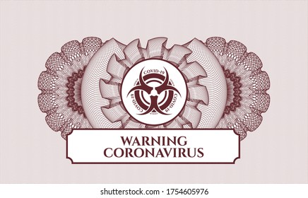 Red abstract rosette. Vector Illustration. Detailed with biohazard covid-19 icon and Warning Coronavirus text inside