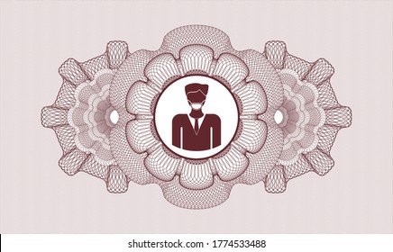 Red abstract rosette. Vector Illustration. Detailed with man wearing face mask icon inside