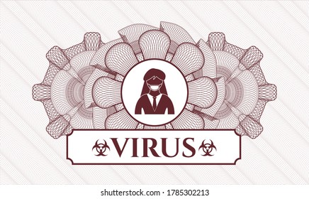 Red abstract rosette. Vector Illustration. Detailed with woman wearing face mask icon and Virus text inside
