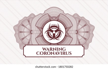 Red abstract rosette. Vector Illustration. Detailed with biohazard covid-19 icon and Warning Coronavirus text inside