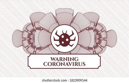 Red abstract rosette. Vector Illustration. Detailed with bug icon and Warning Coronavirus text inside