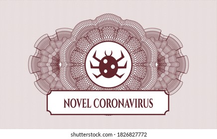 Red abstract rosette. Vector Illustration. Detailed with bug icon and Novel Coronavirus text inside