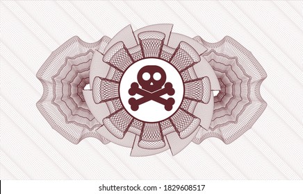 Red abstract rosette. Vector Illustration. Detailed with crossbones icon inside