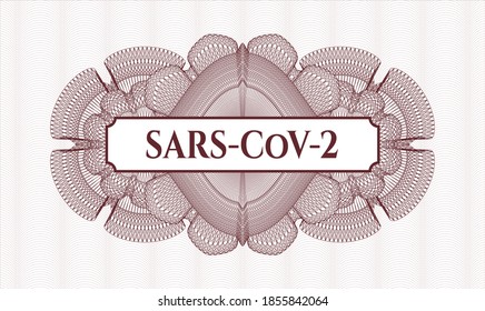 Red abstract rosette. Vector Illustration. Detailed with text SARS-CoV-2 inside