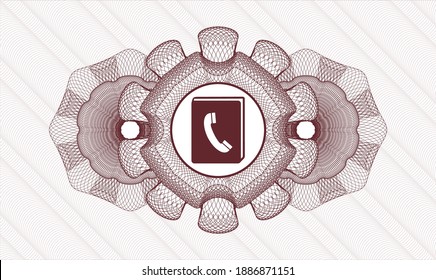 Red abstract rosette. Vector Illustration. Detailed with phonebook icon inside
