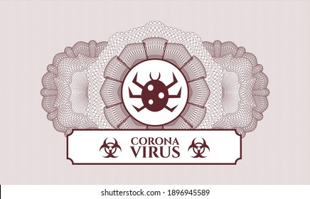 Red abstract rosette. Vector Illustration. Detailed with bug icon and Coronavirus text inside
