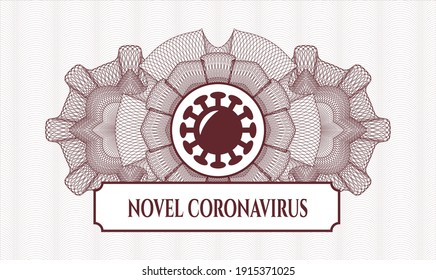 Rosette abstracto rojo. Ilustración vectorial. Detallado con el icono del coronavirus y el texto del Coronavirus Novel dentro
