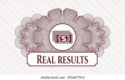 Rosette abstracto rojo. Ilustración vectorial. Detallado con el icono del dinero y el texto de los resultados reales dentro