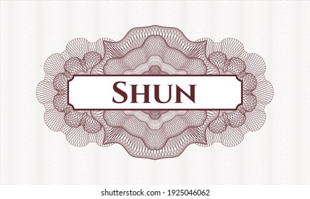 Red abstract rosette. Vector Illustration. Detailed with text Shun inside