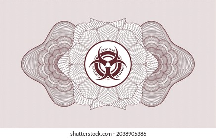 Red abstract rosette. Vector Illustration. Detailed with biohazard covid-19 icon inside