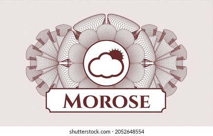 Red abstract rosette. Vector Illustration. Detailed with sun behind cloud icon and Morose text inside