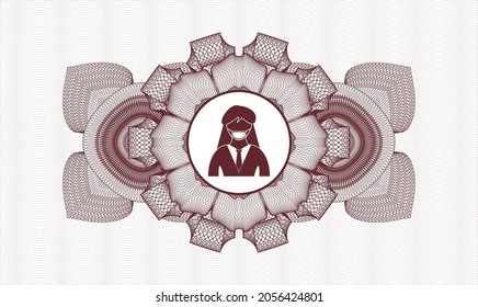 Red abstract rosette. Vector Illustration. Detailed with woman wearing face mask icon inside