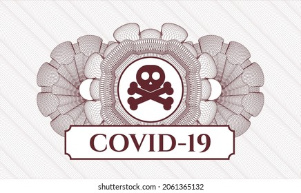 Red abstract rosette. Vector Illustration. Detailed with crossbones icon and COVID-19 text inside