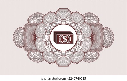 Red abstract rosette. Vector Illustration. Detailed with money icon inside