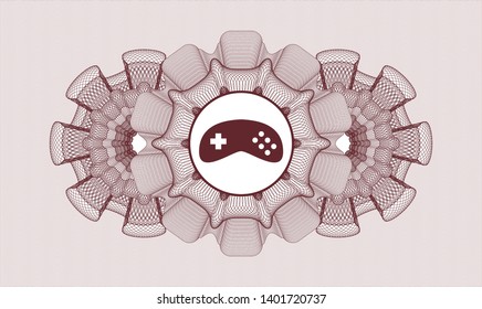 Red abstract rosette with video game icon inside