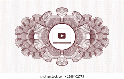 Red abstract rosette with video player icon inside