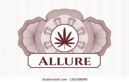 Red abstract rosette with weed leaf icon and Allure text inside