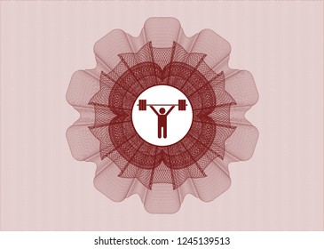 Red abstract rosette with weightlifting icon inside