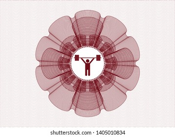Red abstract rosette with weightlifting icon inside