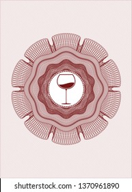 Red abstract rosette with wine cup icon inside