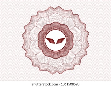 Red abstract rosette with wings icon inside