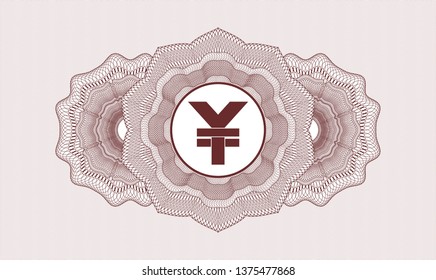 Red abstract rosette with yuan icon inside