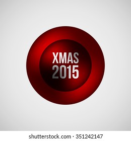 Red abstract round premium bubble badge, luxury button template with Merry Christmas, xmas text, realistic reflex and light background. Vector illustration.