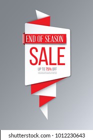 Red abstract sale banner. End of season up to 75 % off vector illustration.