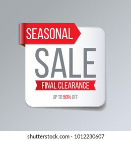 Red abstract sale banner. Seasonal final clearance vector illustration.