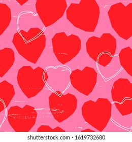 Red Abstract Scandi Papercut Heart Print With Line Shapes And Objects. Valentine’s Day Seamless Pattern For Shop February 14th Shop Banners Or Party Decoration.