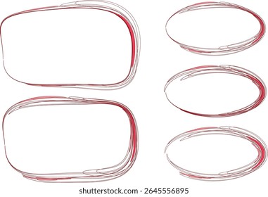 red abstract scribble art line doodle frames shapes set