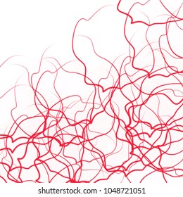 red abstract scribble pattern with messy lines, loose ends and white upper corner, vector illustration