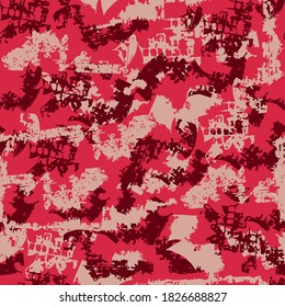 Patrón abstracto de tela para tela. Ornamento rastrero de color rojo borgoñés. Textura de grano rota.
